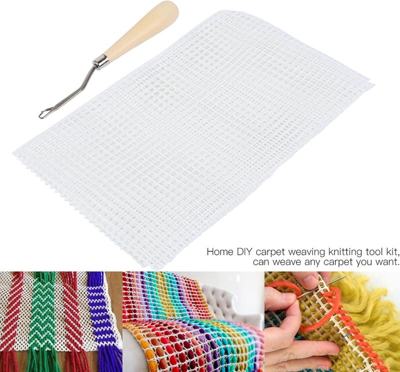 Kodrily Carpet Knitting Mesh Cloth, Blank Rug Hooking Mesh, Canvas Mesh Latch Hook Tool, Crocheting Tools for Household DIY Making (Mesh Cloth 50cm with Wooden Handle Crochet Hook) - Image 5